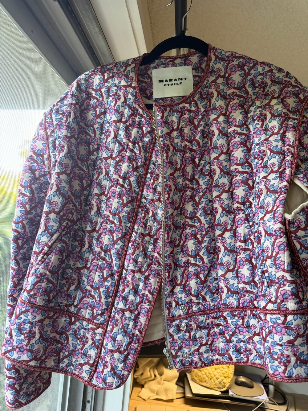 Marant Étoile Quilted Floral Bomber Jacket in Pink and Blue